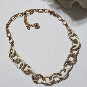 BRIGHTON PEBBLE PAVE LINK Gold tone Crystal & Enamel 20" NECKLACE‎ New